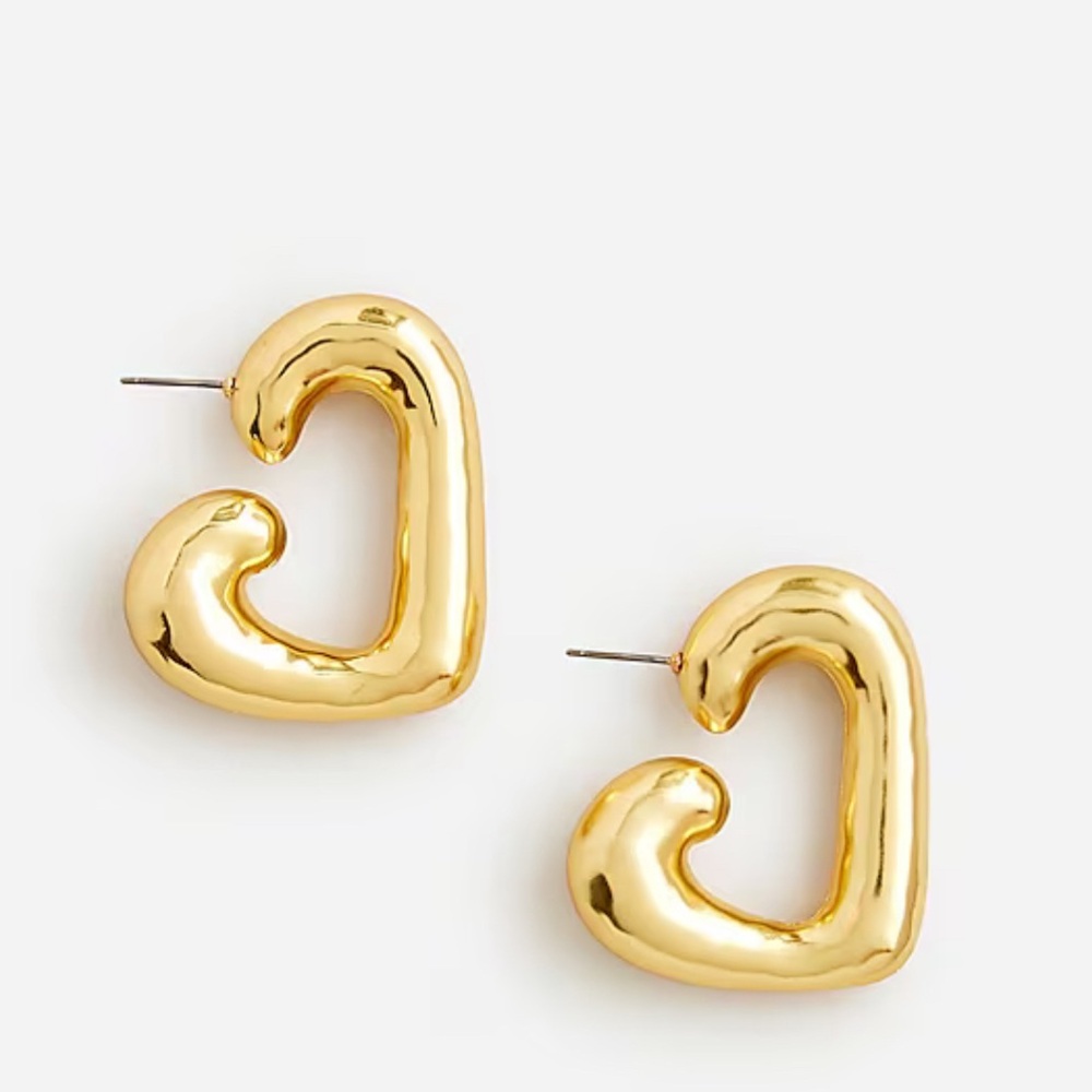 J.Crew Brass Chunky Heart Hoop Earrings